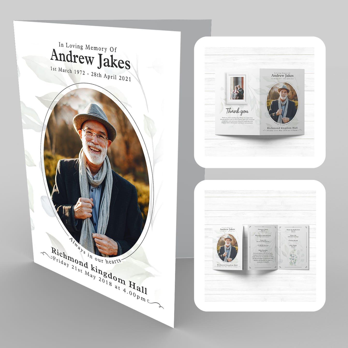 Andrew Jake's 12b Subtle Nature, Light Green Funeral Program Template.