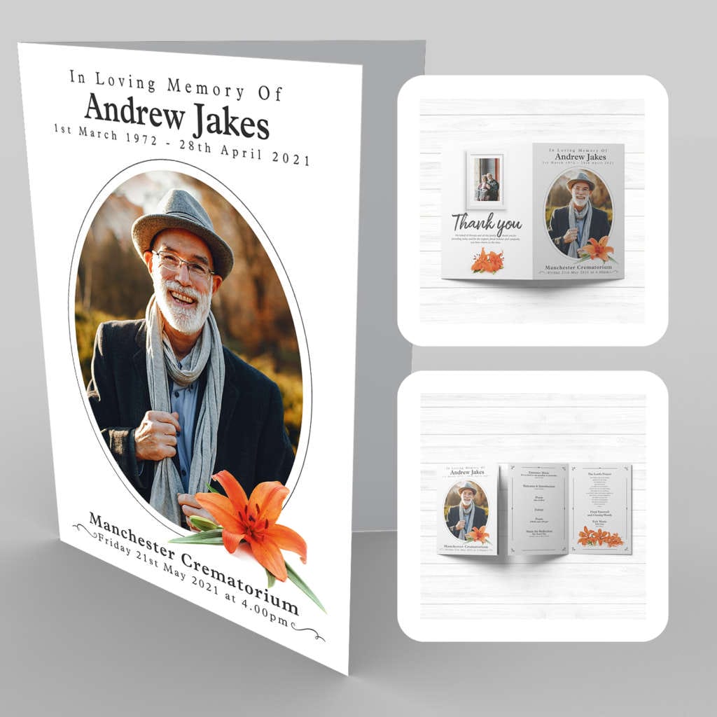 Andrew Jake's 14 Orange Lily Funeral Program Template.
