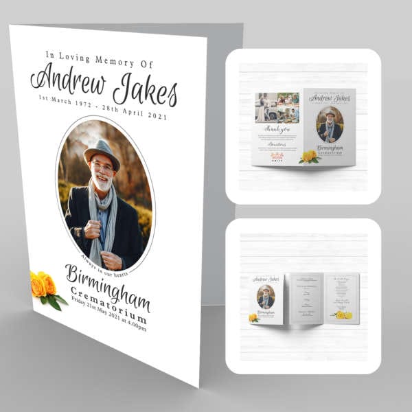 Andrew Jacobs' 17 Yellow Flower, Classic funeral program template.