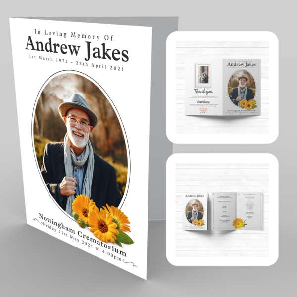 Andrew Jakes' 19 Yellow Flower, Classic Style funeral program template.
