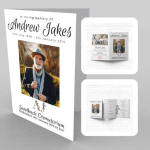 Andrew Jakes funeral program template with 7 Dark Floral Print.
