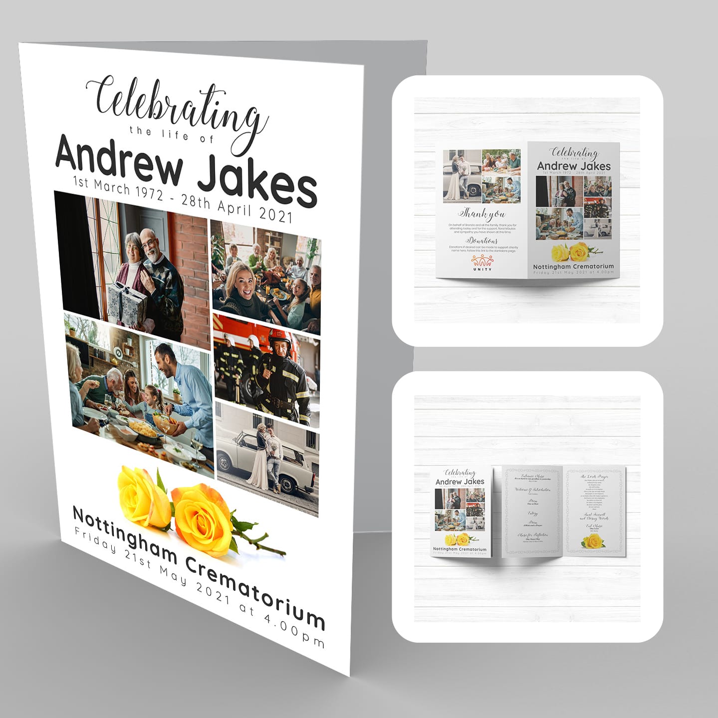 A white and black flyer with an 8 Yellow Rose, Ornate Frame, and a yellow flower.