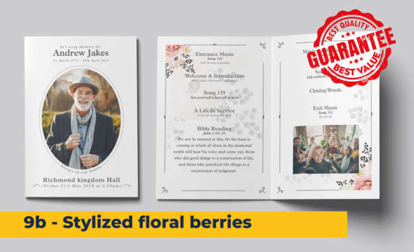 Corner flowers with berries funeral order of service template