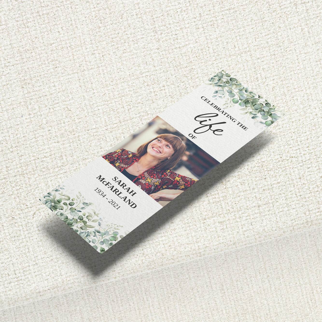 Funeral Bookmark highlighted by bleeding hearts