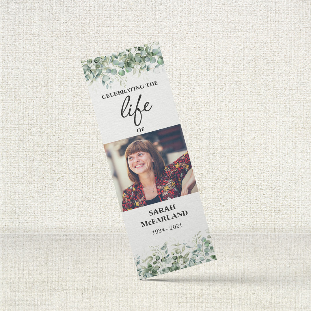 Funeral Bookmark with a touch of geraniums