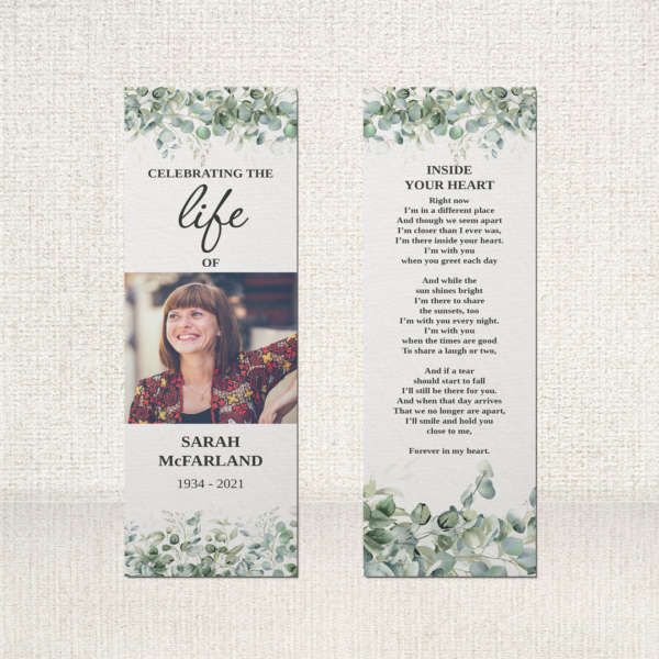 Funeral Bookmark decorated with anemones