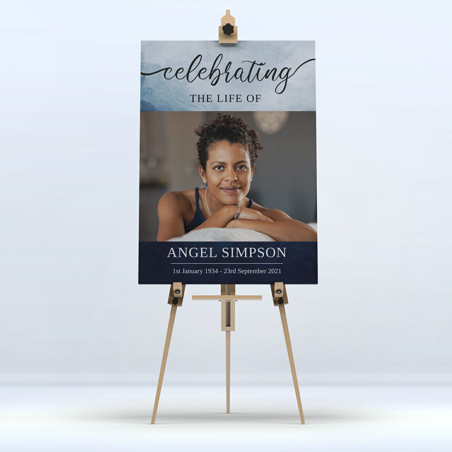 Blue Watercolour Funeral Memory Board Display A4 to A1 size