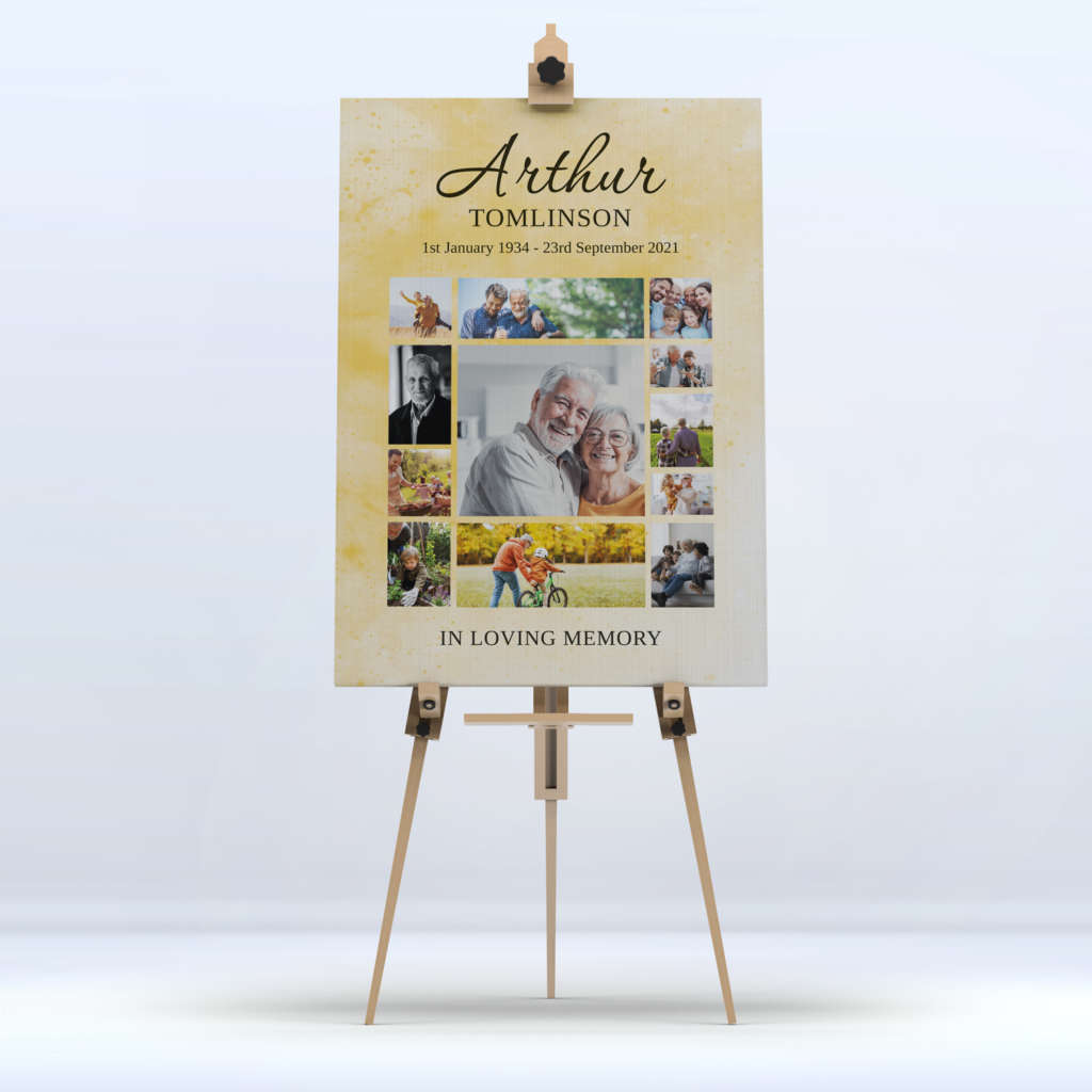 Yellow Montage Funeral Memory Board Display A4 to A1 size