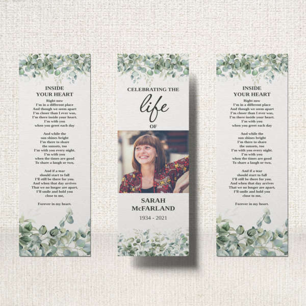 Funeral Bookmark showcasing apple blossoms