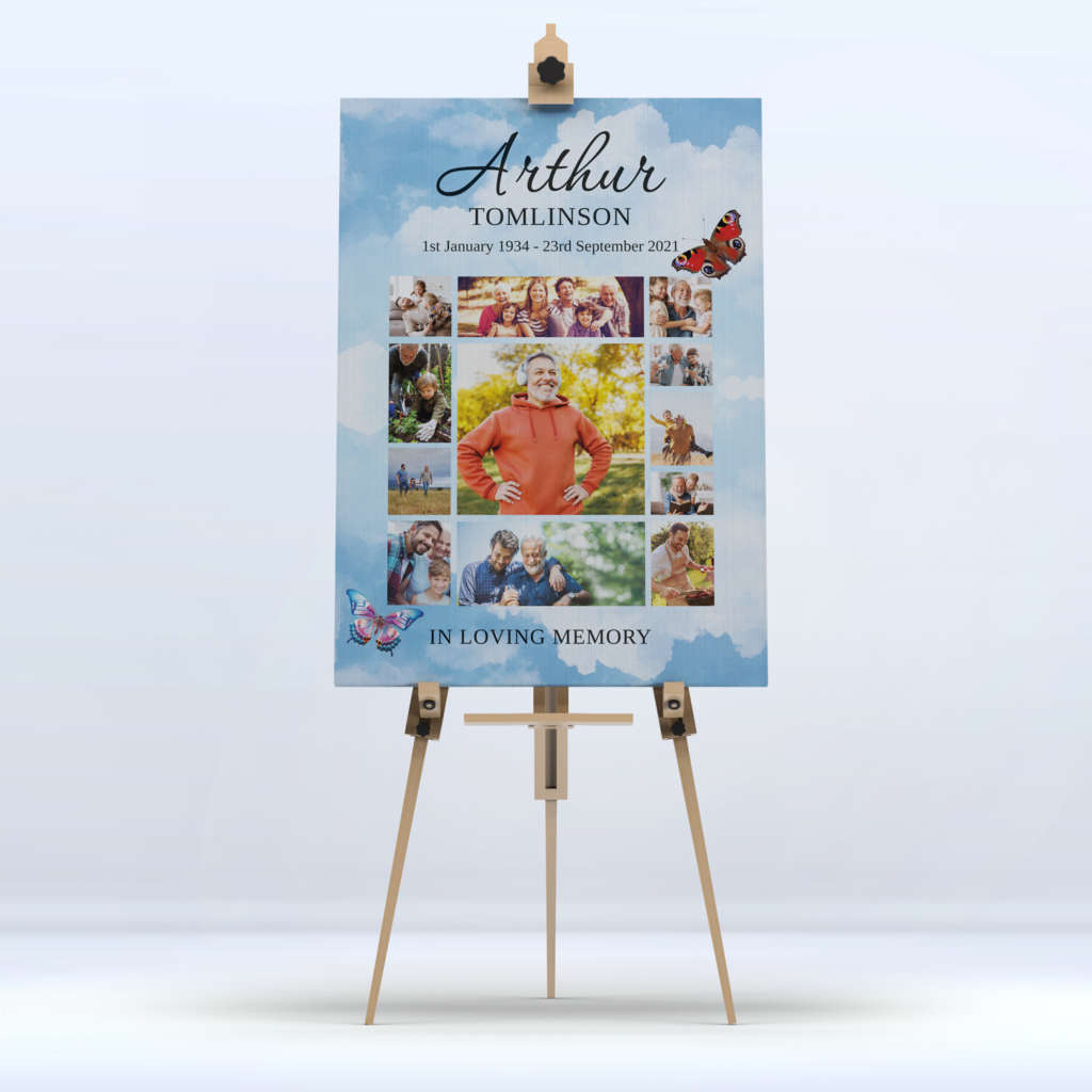 Blue Clouds Funeral Memory Board Display A4 to A1 size