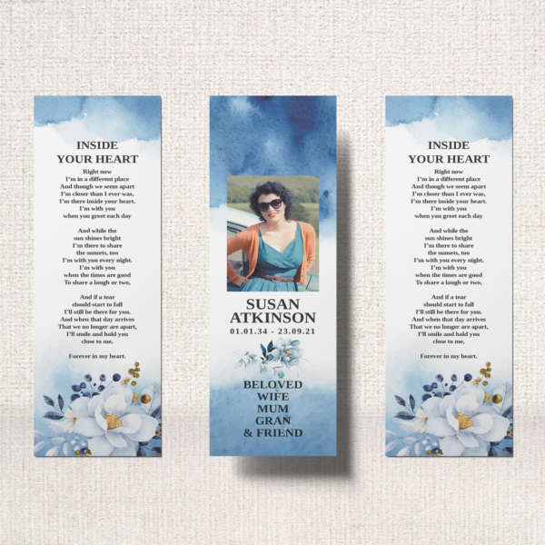 Funeral Bookmark featuring fragrant gardenias