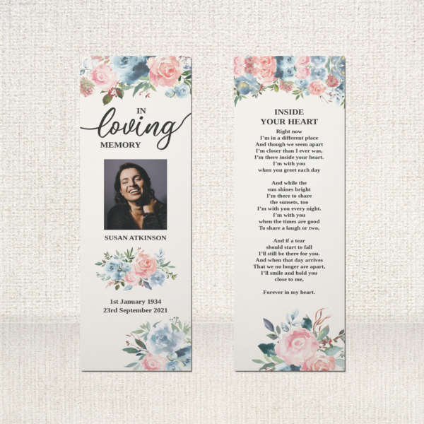 Funeral Bookmark featuring elegant magnolias