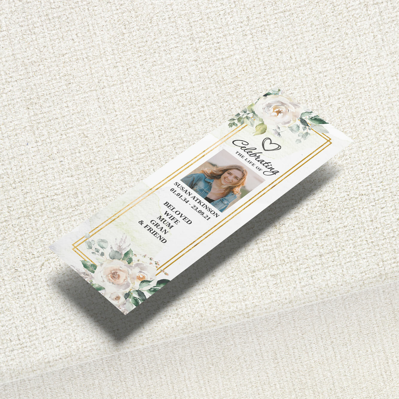 Funeral Bookmark showcasing jasmine blossoms