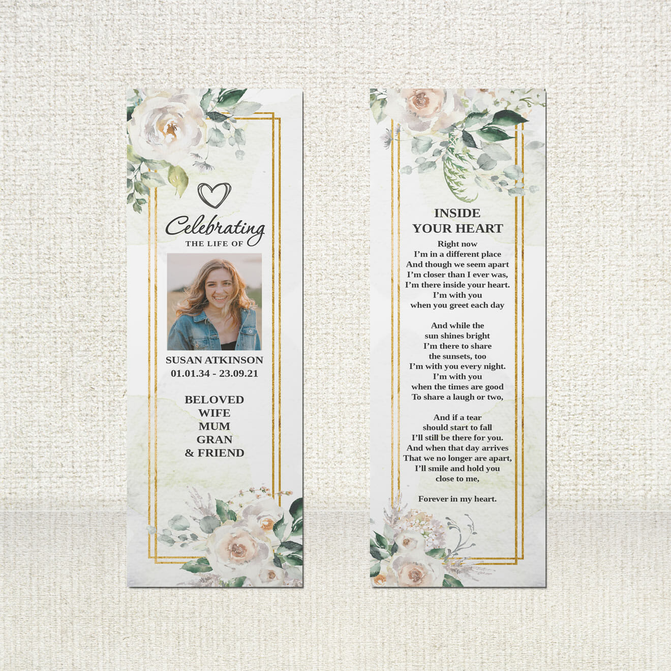 Funeral Bookmark decorated with delicate violets