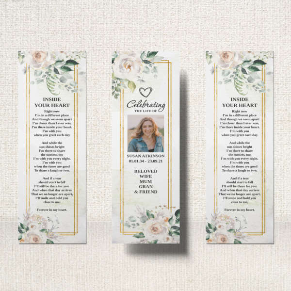 Funeral Bookmark with an arrangement of lilacs