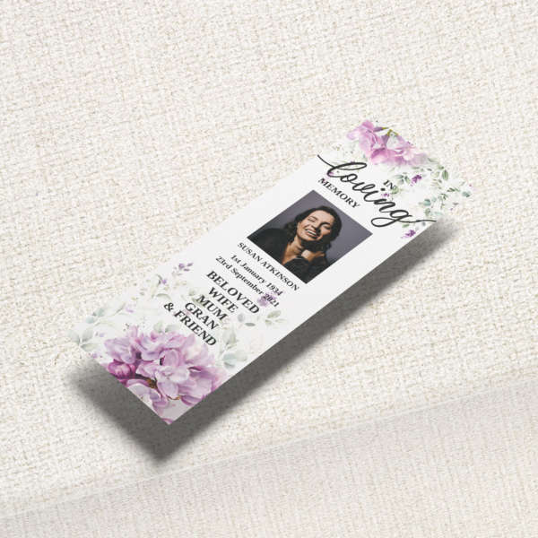 Funeral Bookmark displaying bright marigolds