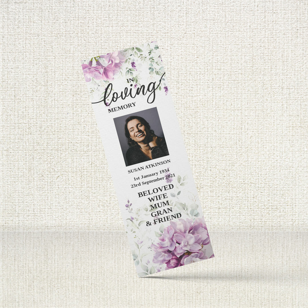 Funeral Bookmark with sprigs of heather.