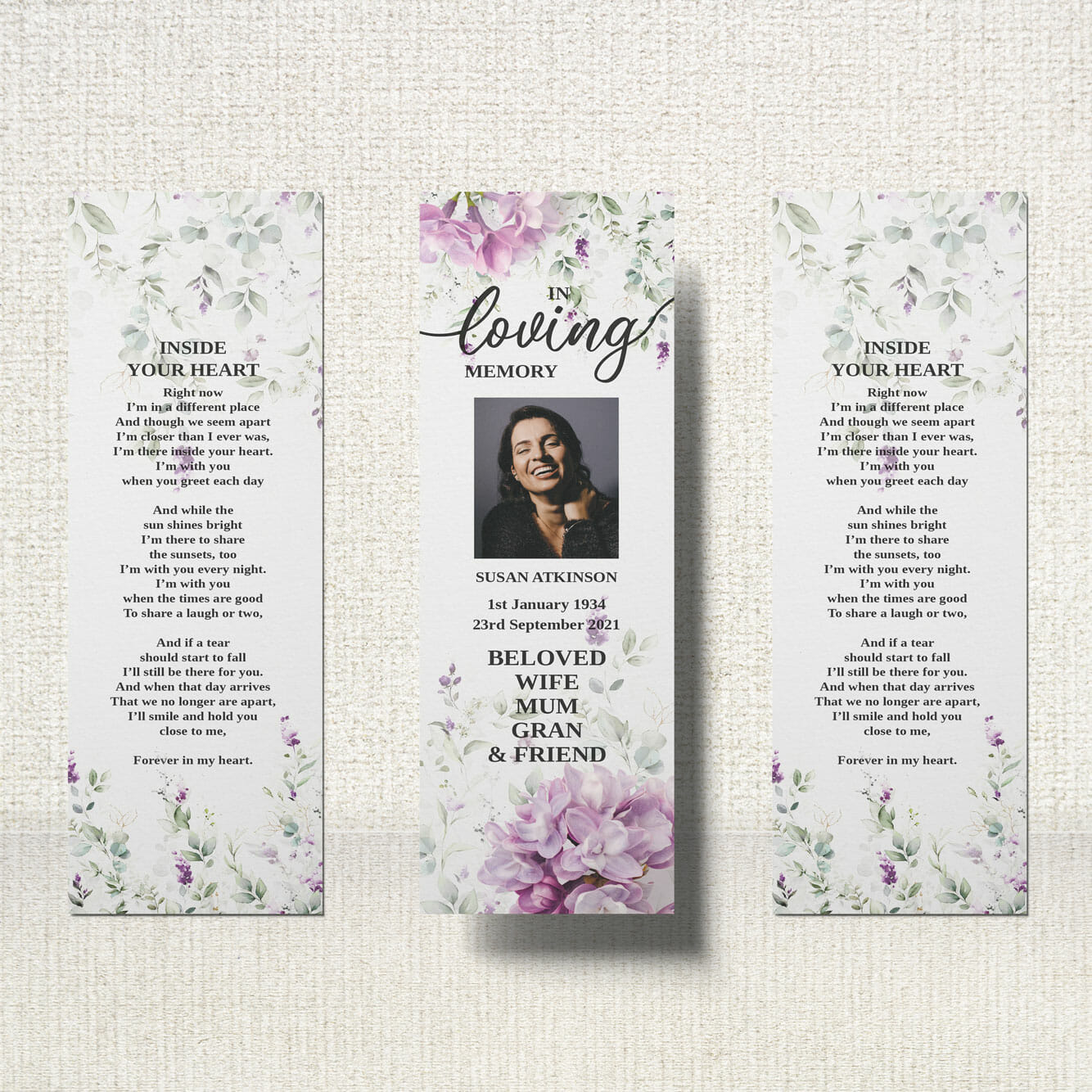 Funeral Bookmark with a wreath of forget-me-nots