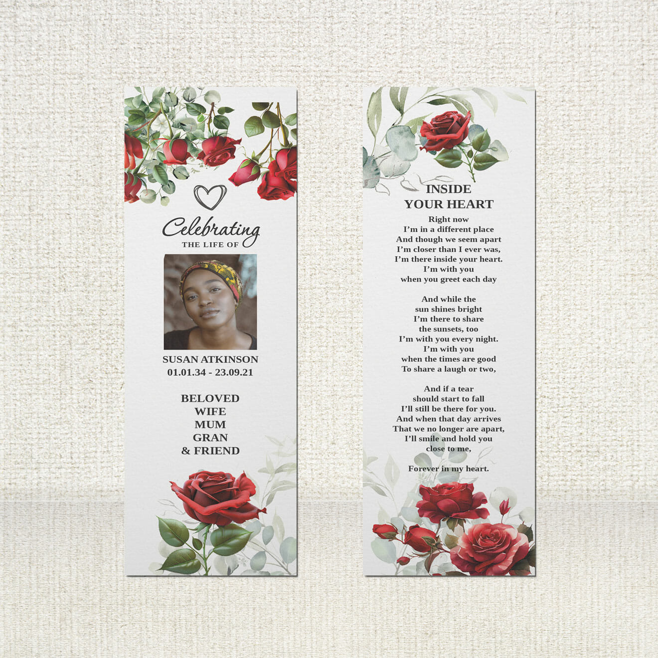 Funeral Bookmark decorated with subtle lily-of-the-valley