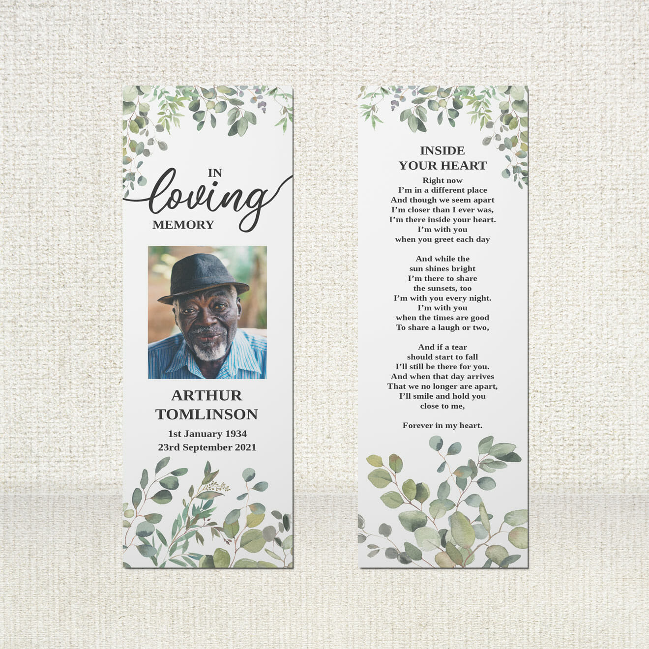 Funeral Bookmark designed with chrysanthemums