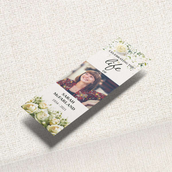 Funeral Bookmark embellished with vibrant tulips