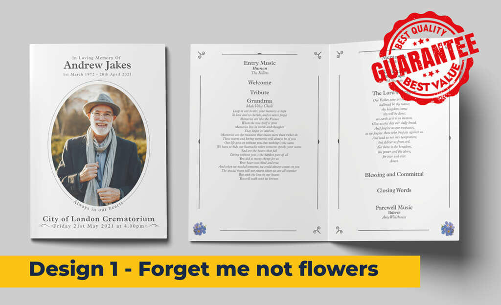 Forget me not flowers funeral order of service template