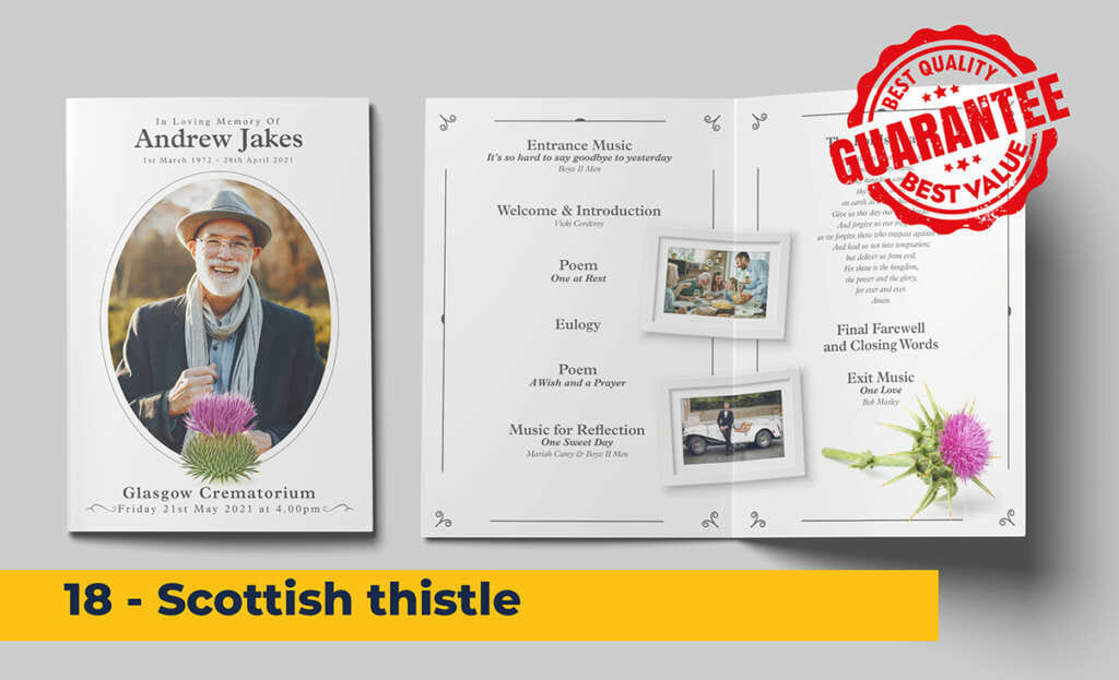 Scottish thistle and classic design funeral order of service template