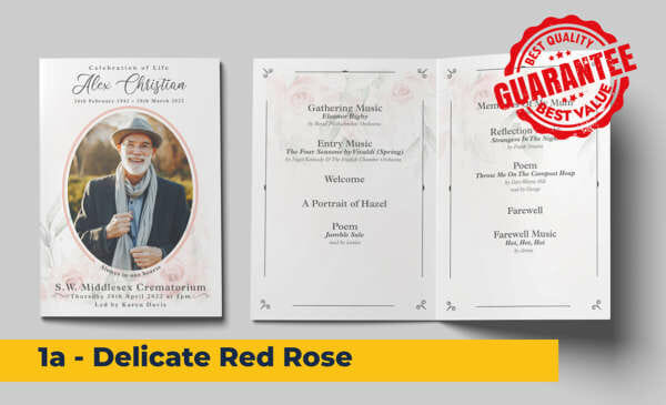Delicate Red Rose funeral order of service template
