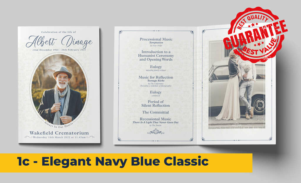 Elegant Navy Blue Classic funeral order of service template