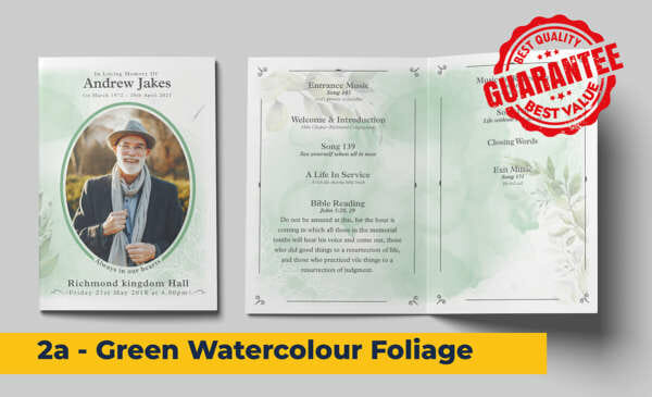 Green Watercolour Foliage funeral order of service template