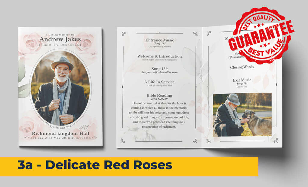Delicate Red Roses funeral order of service template