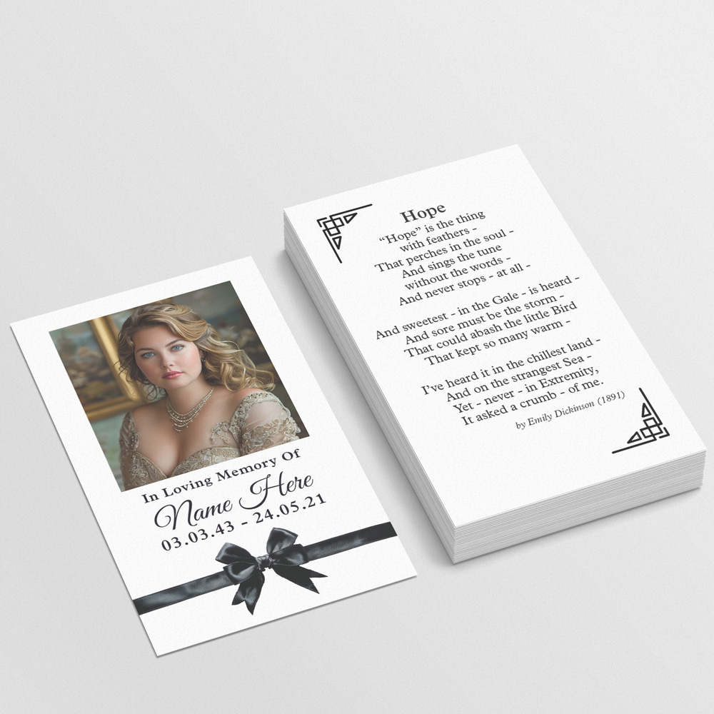 Black Ribbon Funeral Memorial Cards
