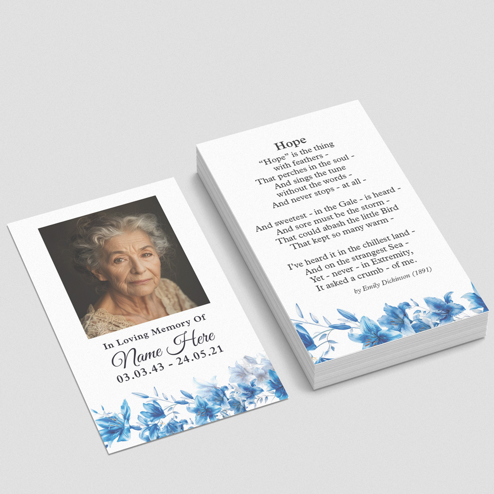 Blue Floral memorial card