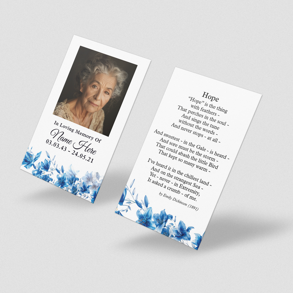 Blue Floral memorial card