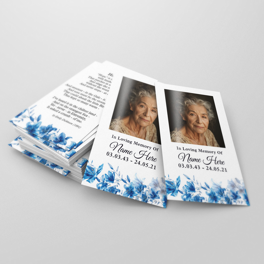 Blue Floral memorial card