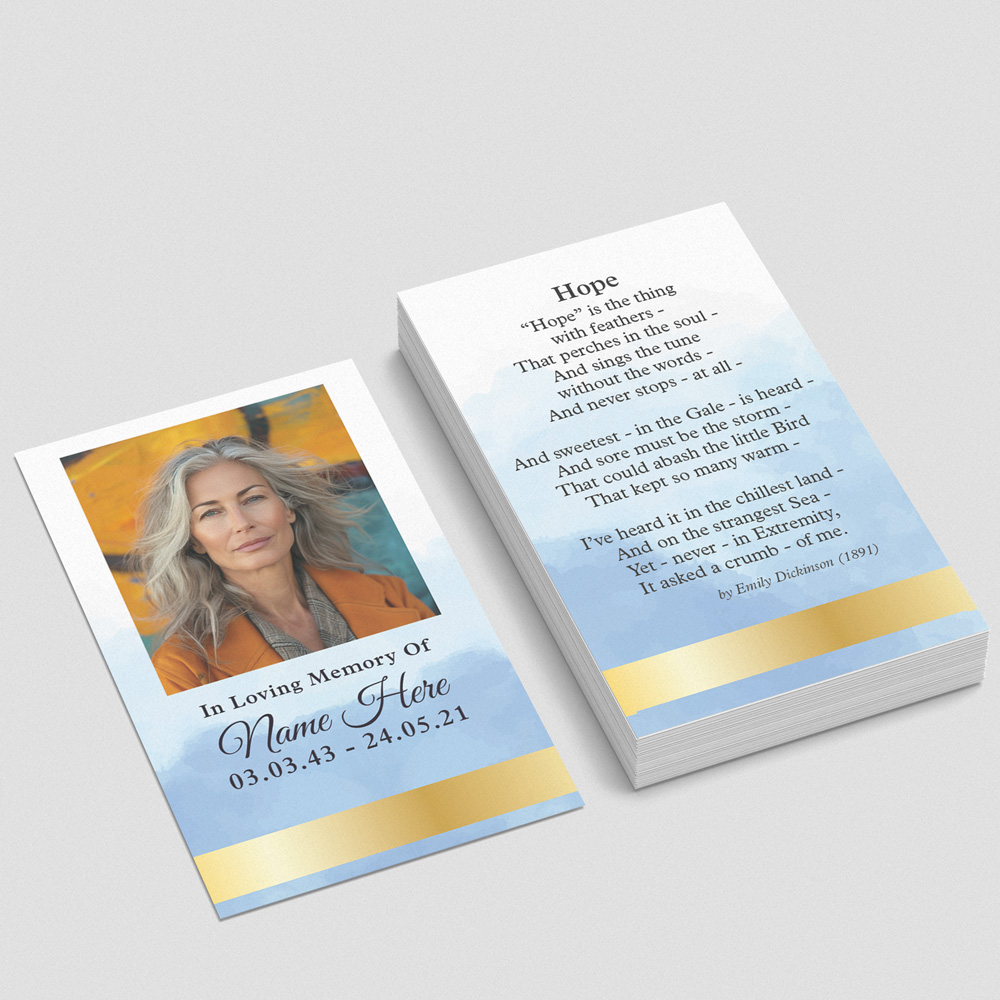 Gold Frame Blue Watercolour memorial card