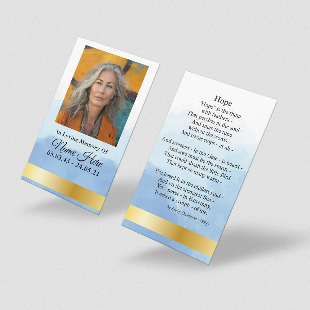 Gold Frame Blue Watercolour memorial card