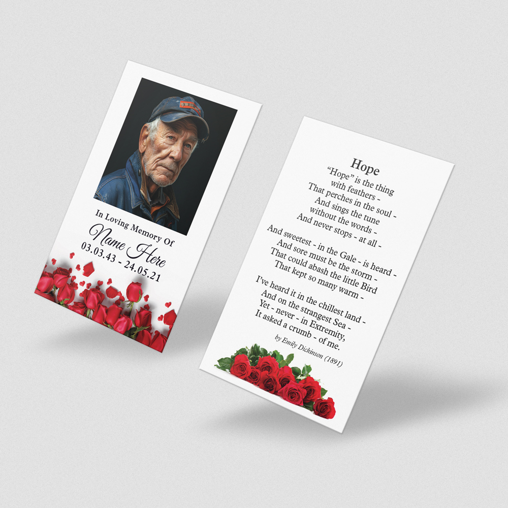 Red Roses Remembered memorial card
