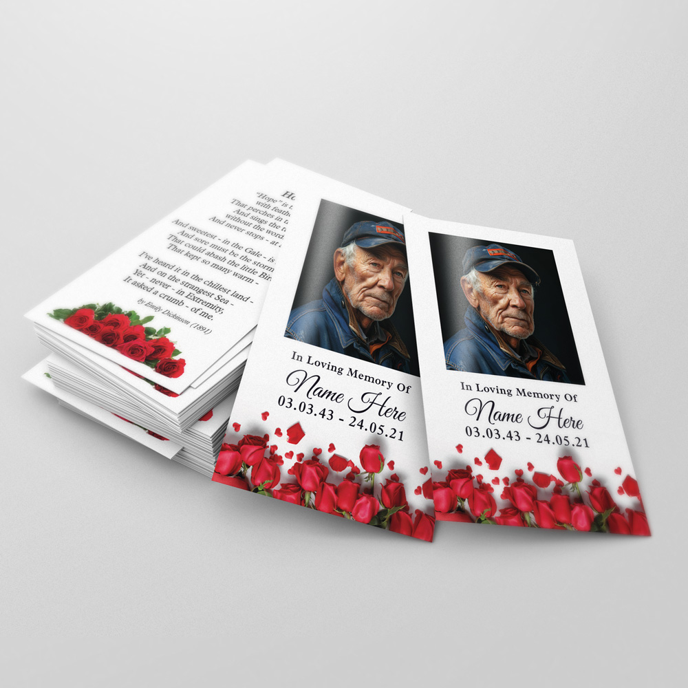 Red Roses Remembered memorial card