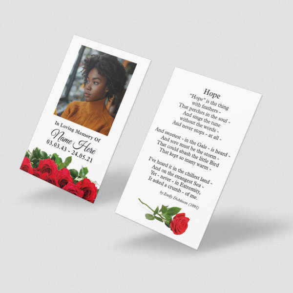 Red Roses Memorial Red Roses Ornate Frame Memorial Cards