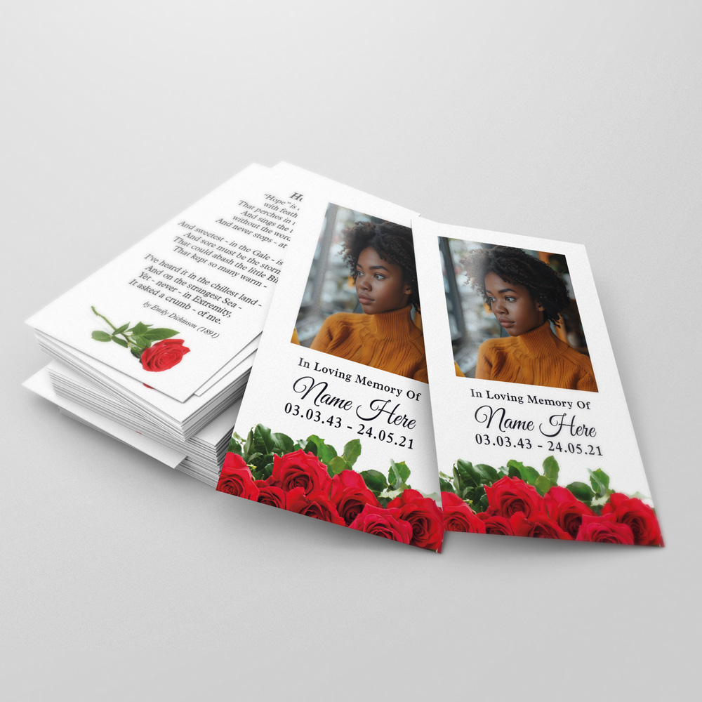 Red Roses Ornate Frame memorial card
