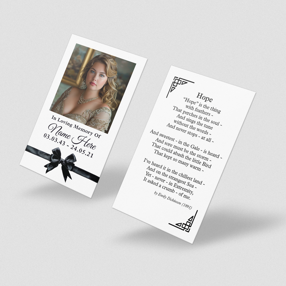 Black Ribbon Funeral Memorial Cards