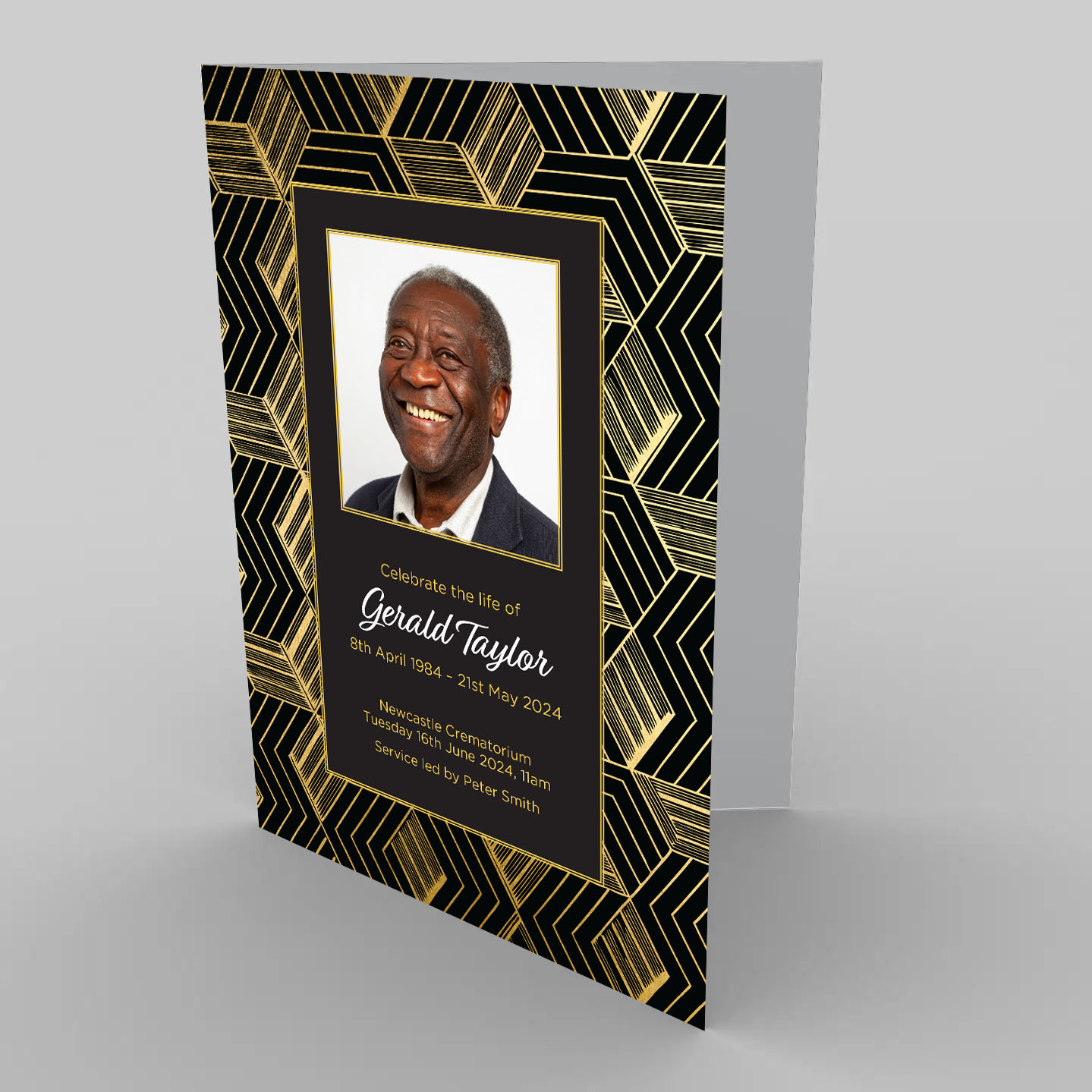 Black and Gold Geometric Funeral Order of Service Template