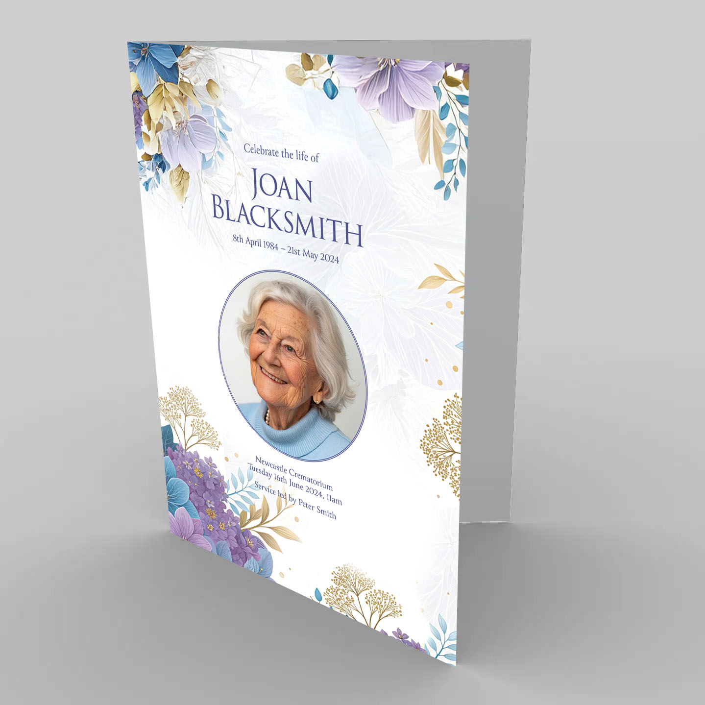 Purple and Blue Flowers Funeral Order of Service Template