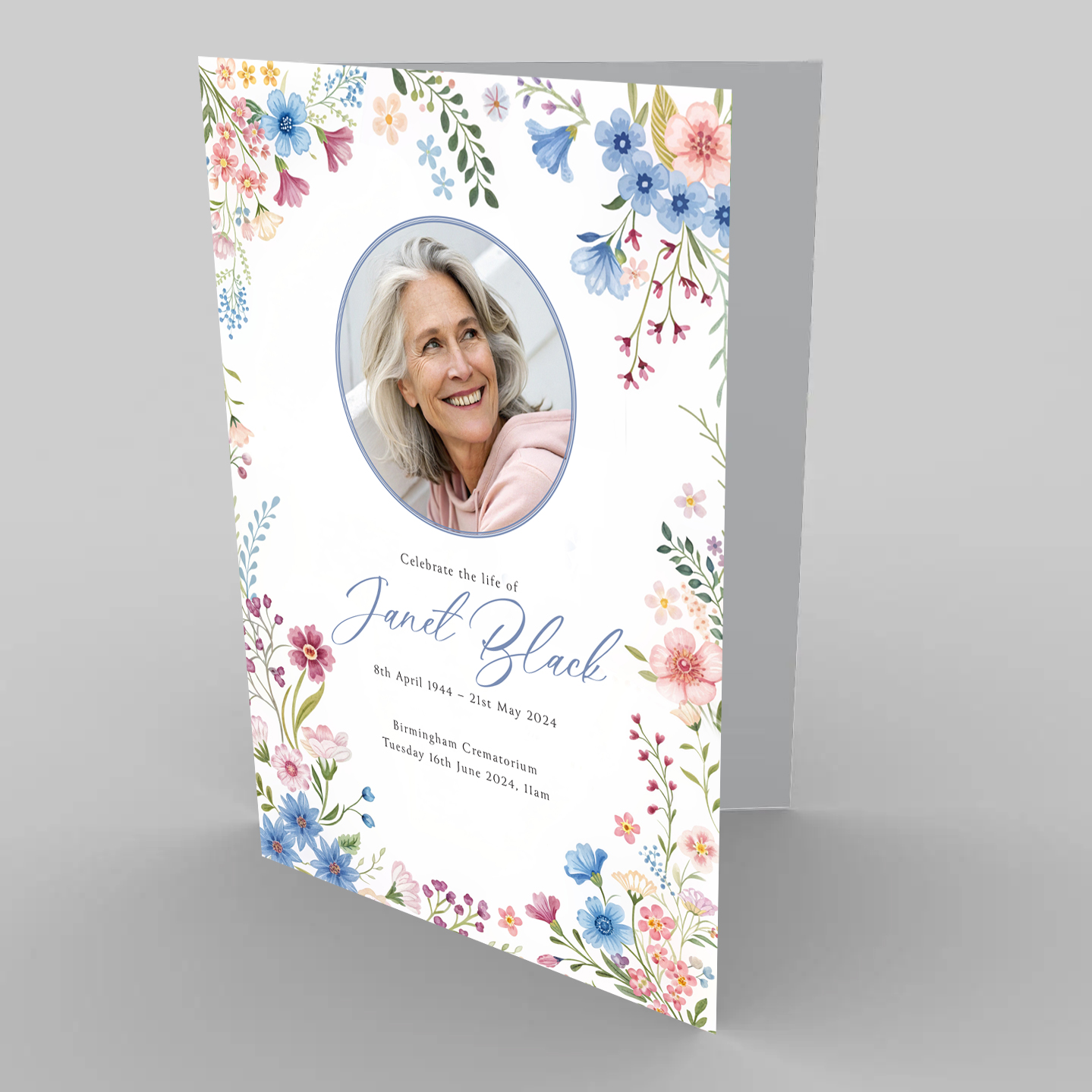 Pink and Blue Wildflowers Funeral Order of Service Template