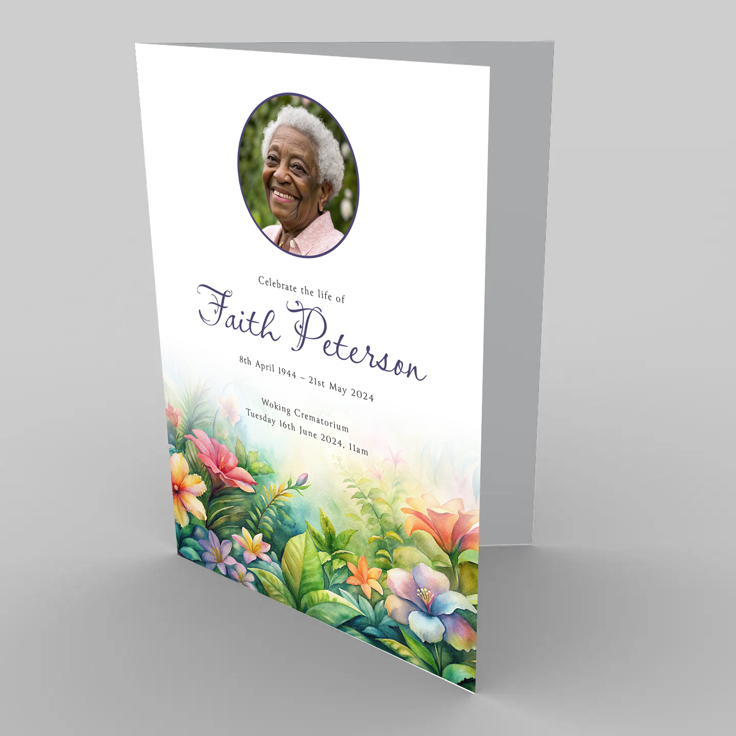 A funeral order of service template featuring beautiful vibrant lily flowers.