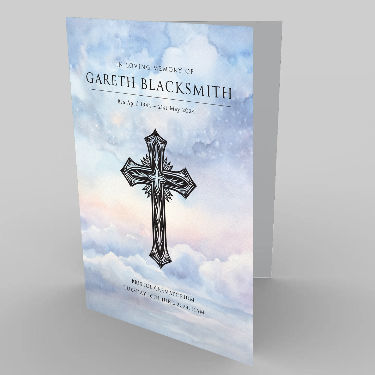 order of service booklets, printed on 400gsm in full colour.