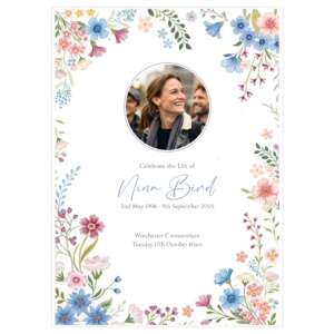 Order of service example, featuring pink and blue wildflowers template.