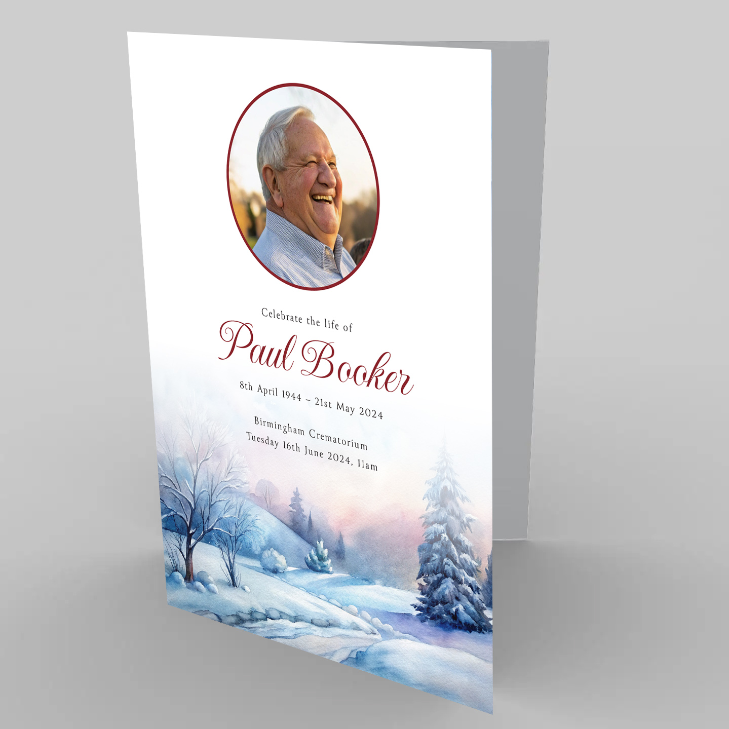 Snowy scene funeral order of service template