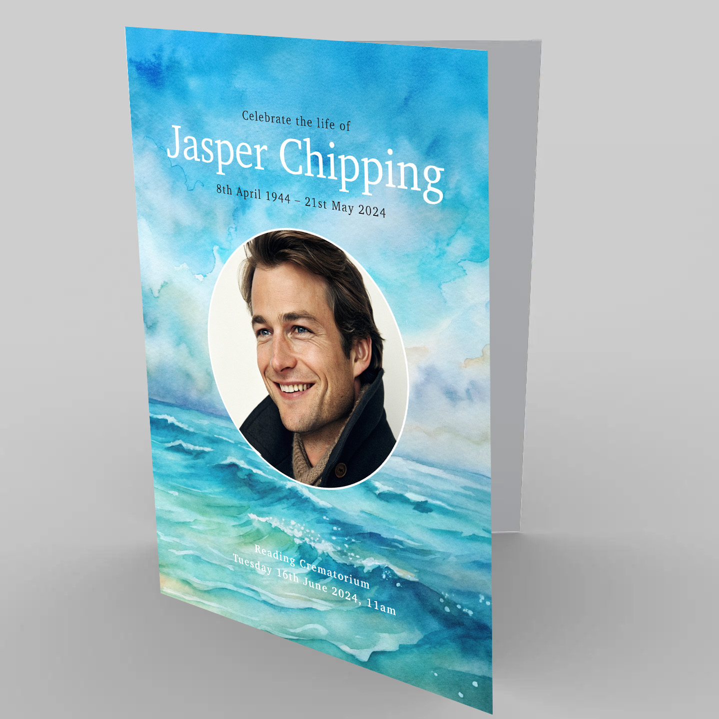 Watercolour waves funeral order of service template